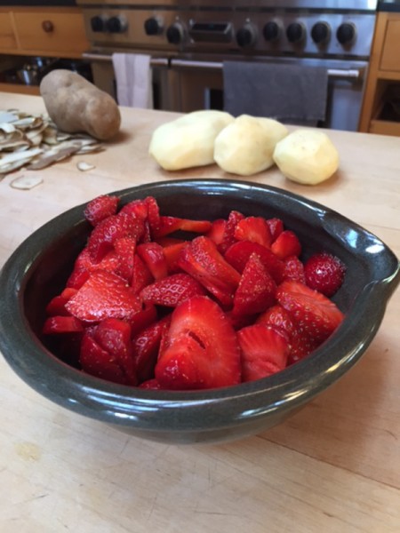 Strawberries in a porcelain bowl